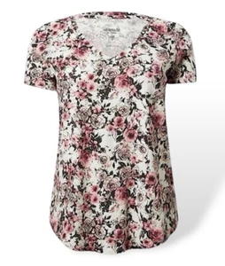 TORRID 100 % Baumwolle Heritage Slub V-Ausschnitt Tasche T-Shirt rosa Rosen Design neu mit Etikett Größe 1X - Bild 1 von 5