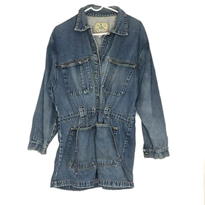 Vintage Jean Blue Brand Denim Chore Jacket Womens Large Drawstring Waist Long - Picture 1 of 9