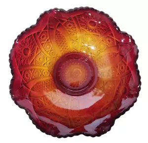 Carnival Glass Bowl 10in Iridescent Amberina Red Glow Cadmium Vtg Decor Ruffled - Picture 1 of 7