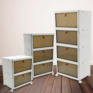 Folding Storage Boxes With Lid Plastic Drawers Stackable Box Wardrobe Organizer - Picture 1 of 22