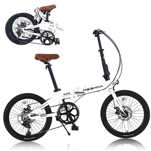 20" Folding City Bike with Disc Brake,7-Speed Aluminum Frame Commute Bike,White - Picture 1 of 7