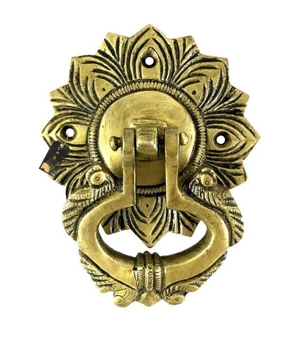 Door Knocker Ethnic Carving Peacock Over Ring Brass Door Knockers Cover
