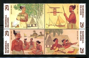 Bloque completo de 4 estampillas de las Islas Marshall MNH de #572-575 vida en 1800 - Imagen 1 de 1
