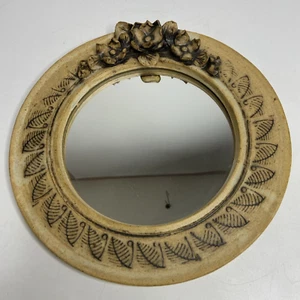 Vtg Artisan Studio Pottery Mirror Stoneware Round Applied Floral 10 in - Picture 1 of 11