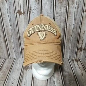 Guinness Official Merch Distressed Mesh-Back Hat Cap Brown Tan A-Flex Ships Fast - Imagen 1 de 16