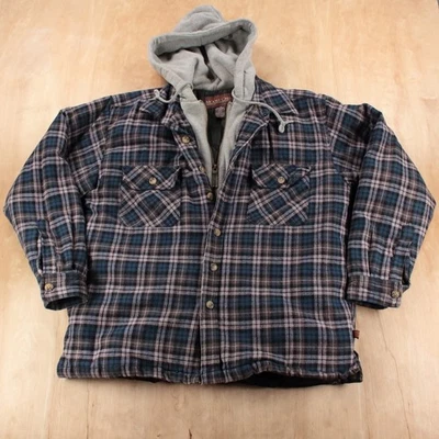 vtg y2k MOOSE CREEK quilt lined hooded plaid flannel shirt jacket shacket SMALL - Image 1 of 4