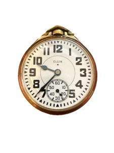 ELGIN FINE OPENFACE POCKET WATCH 10K GF-16S-21 JEWELS -93.40 GR- 1953 (WORKING) - Picture 1 of 6