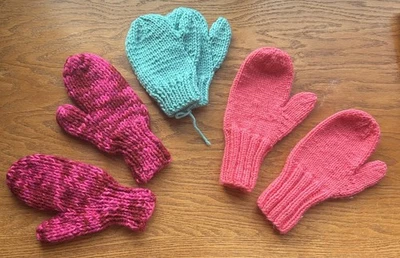 Ручной вязки девочек и подростков разноцветный акрил варежки лот из 3 ~ 2-8» и 1 6» L новый - Изображение 1 из 4