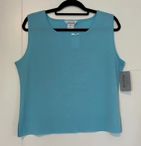 Camiseta sin mangas Misook Exclusively XL azul sin mangas concha capas diseñador lujo NUEVA - Imagen 1 de 9