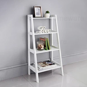 4 Etagen Leiterregal Freistehend Holz Aufbewahrung Wohnzimmer Bücherregal Weiß - Bild 1 von 8