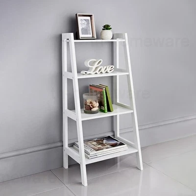 4 Tier Ladder Shelf Freestanding Wooden Storage Unit Living room Book Rack White - Image 1 of 4