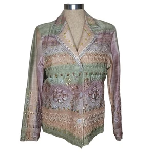 Sandy Starkman Embellished Beaded Jacket Blazer Size L Button Front Wearable Art - Picture 1 of 16