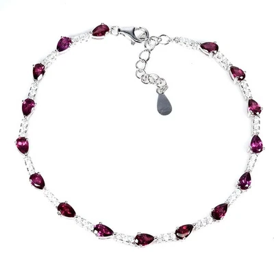 Pulsera de plata de ley 925 pera rodolita 5x3 mm piedras preciosas naturales joyería 7 pulgadas Foto 1 de 4