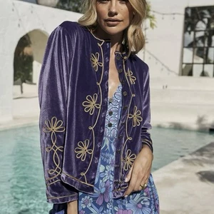 Nine Lives Bazaar Velvet Jacket Size M Hendrix Purple Lilac Long Sleeve Boho - Picture 1 of 12