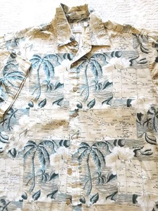  Natural Issue Hawaiian Casual Shirt Men Medium Cream Yellow Maps Palm Trees - Picture 1 of 10