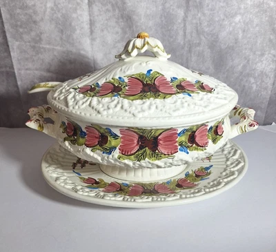 Cucharón, cubierta y plato floral italiano Tureen 1998 de colección hecho en Italia Foto 1 de 4