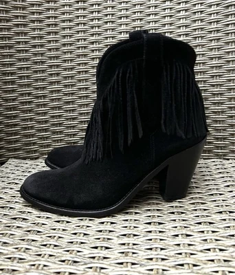 Botas Saint Laurent Paris negras de gamuza al tobillo con flecos occidentales talla 38 1/2  Foto 1 de 4
