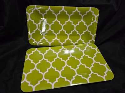 2件套三聚氰胺塑料橄榄绿带白色矩形餐盘 — 第 1/4 张图片