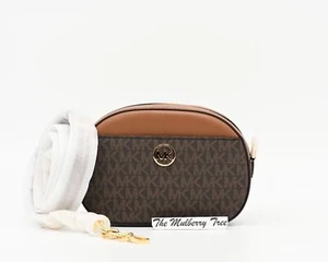 MICHAEL KORS JET SET GLAM Pequeño Bolsillo Frontal Ovalado Bandolera Logo Lona Nuevo con Etiquetas $398 - Imagen 1 de 14