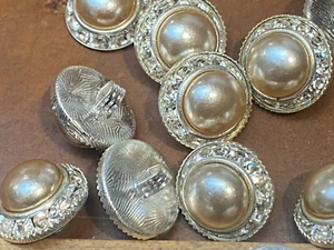 Vintage Silber Perle Glas Kristall Schaft Knöpfe 5/8" Tschechoslowakei 5 Stck. - Bild 1 von 4