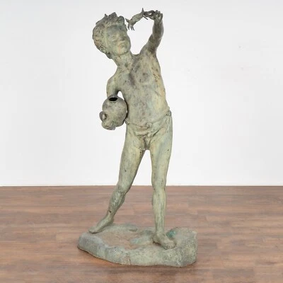 Bronze Garden Statue of Boy Holding Crab and Jar, Denmark circa 1960-80 - Image 1 of 4