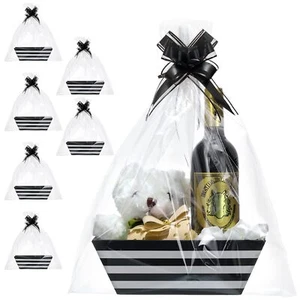 6 PCS Gift Baskets Kit with Bags 10 Bows Wrapping for Parties Black White - Picture 1 of 6