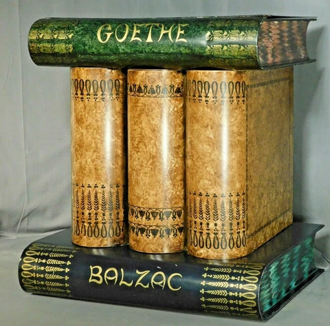 Vintage Designer Italian Tole Painted Metal Stack BIG Book End Table Faux Peinte Cover