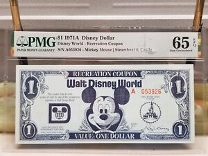1971-A DISNEY DOLLAR Disney World Recreation Coupon  (PMG 65 Choice EPQ) 