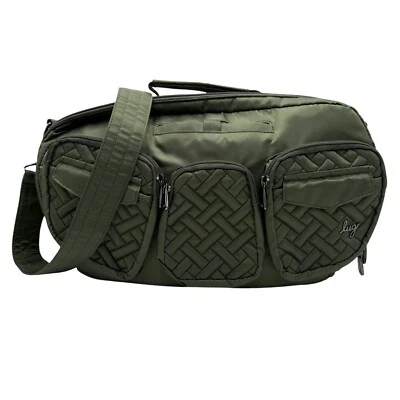 LUG Railcar Crossbody Bag Olive Green Quilted Flower Floral Print Lining - Image 1 of 4