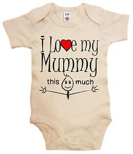 Funny Baby Bodysuit "I Love My Mummy This Much" Babygrow Birthday Christmas Gift
