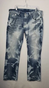 True Religion Jeans Mens 36 x 34 Straight Acid Bleach Flap Pockets World Tour - Picture 1 of 11