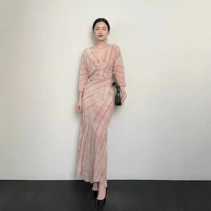 Women's Summer Loose Fitting Slimming Silk Printed Strap Dress Formal Chic Dress - Picture 1 of 22