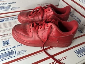Nike Air Force 1 Low Triple Red Leather Sneakers Size 6Y Boys/Youth CW-6999-600 - Picture 1 of 8