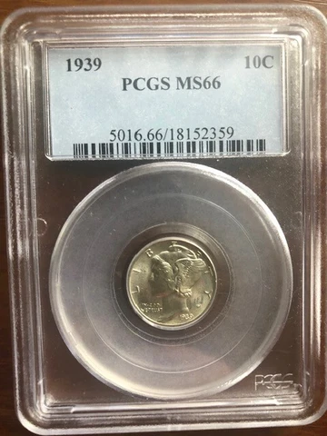 1939 Mercury 10c Silver Dime PCGS MS 66 Cover