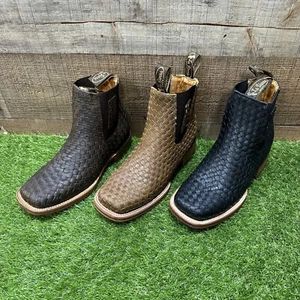 Herren Western Eckige Zehe Cowboy STIEFELETTE Gewebt Geflochten BOTIN Vaquera Tejida PIEL - Bild 1 von 21