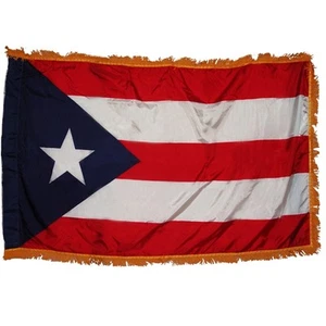 3x5 Embroidered Sewn Puerto Rico Gold Fringe Sleeve Synthetic Cotton Flag 3'x5' - Picture 1 of 1