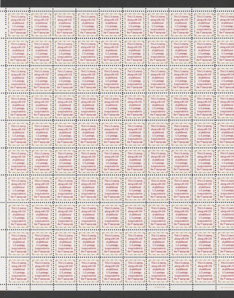 1991 US Scott #2521 - (4c) Makeup Rate, Sheet Of 100 MNH - Image 1 of 1