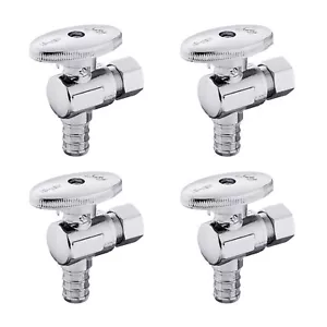 4 PIEZAS válvula de parada ángulo de giro 1/4 3/8"" compresión OD X 1/2"" PEX cromada - Imagen 1 de 2