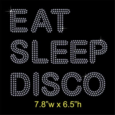 EAT SLEEP DISCO Hotfix Rhinestone Diamante Iron-on Transfer Motif Applique - Image 1 of 4