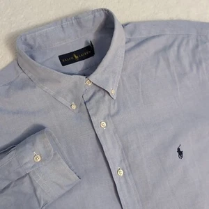 NEW RALPH LAUREN BUTTON DOWN COLLAR SOLID BLUE OXFORD SHIRT 18 46 - Picture 1 of 7
