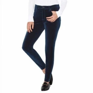 Pantalón cónico de terciopelo de lujo de tiro alto bien usado para dama - AZUL 10/30 - Imagen 1 de 3