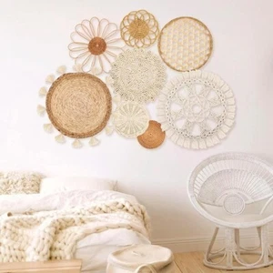 Handmade Wall Boho Art Flat Woven Macrame tapestry Rattan/Wicker Decor, Tassels - Picture 1 of 7