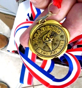 Lote de 100 Medallas de Premio a la Excelencia Académica Escolar de Bronce + Cordones NUEVO - Imagen 1 de 1