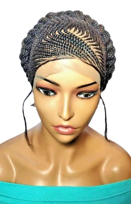 Black and Brown Ghana Cornrow Braided Wig.  Full Lace with Baby Hair. Cultural - Image 1 of 4