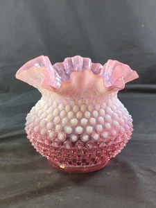 Vintage Fenton Cranberry Schuhnagel Rose Vase mit gekräuselten ausgestellten Kanten 5" T einzigartig  - Bild 1 von 8