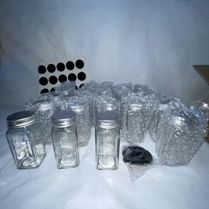24 Pcs 4x2 Spice Clear Glass Jars with Labels,Metal Lids Square Round Seasoning - Picture 1 of 12