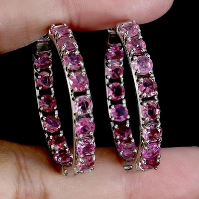 Black Friday Sterling Silver Earrings Round Rhodolite Garnet 3.5mm Gem Jewelry - Image 1 of 4