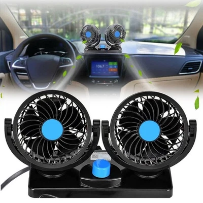 12V Fan Car Twin Heads Electric Cooling Fan 360 Rotation Cigarette Lighter Plug - image 1 of 4