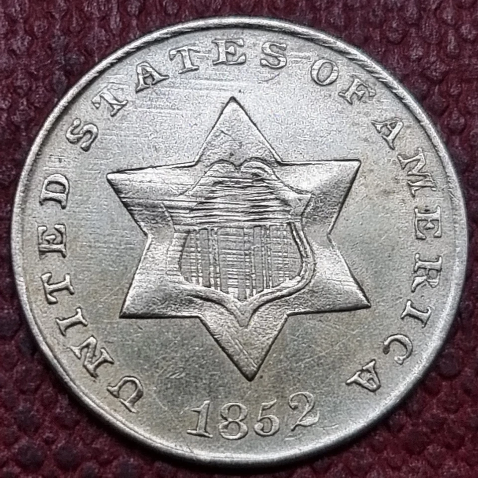 1852 Three Cent Piece 3c Silver Trime Higher Grade AU #96619 - Image 1 of 2