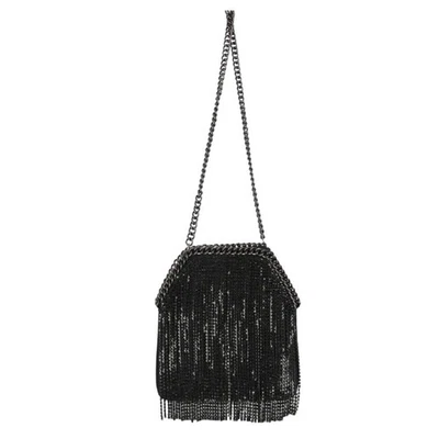 Bolso sin asas Jessica McClintock Chrissy negro cortina estrás flecos nuevo con etiquetas Foto 1 de 4